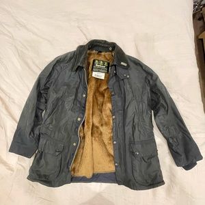 Men's Barbour Navy Blue Bedale Waxed Jacket-Size C38 Made In England FREE LINING
